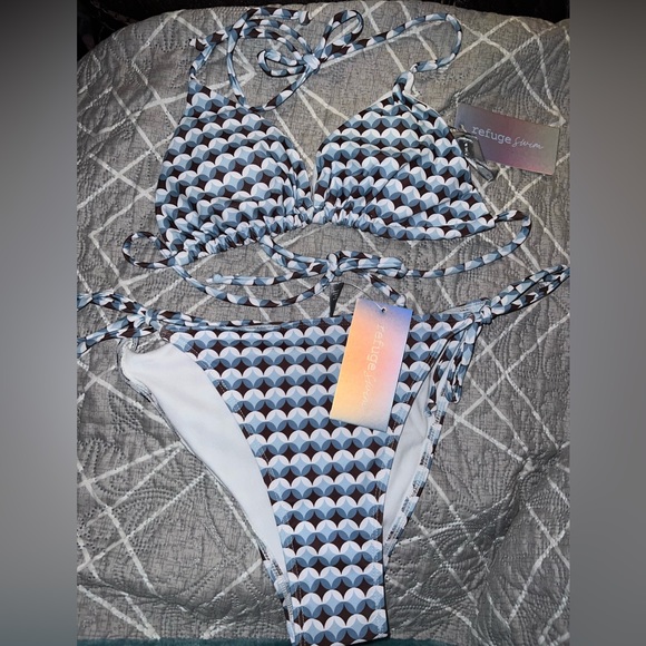 Refuge string bikini, size Medium, blue & brown, NWT - Picture 5 of 7